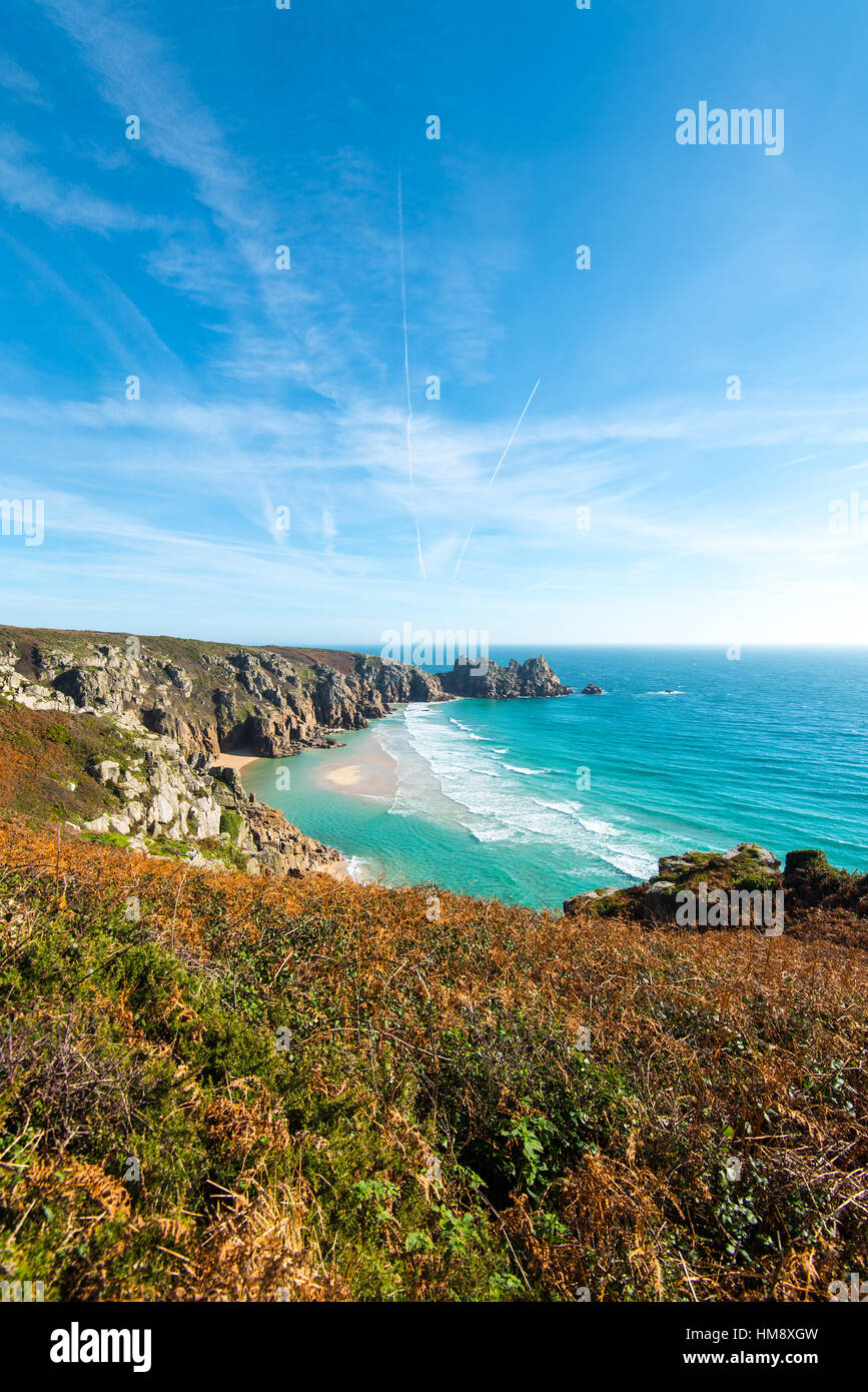 Vounder Pedn plage près de Porthcurno, Cornwall. Banque D'Images