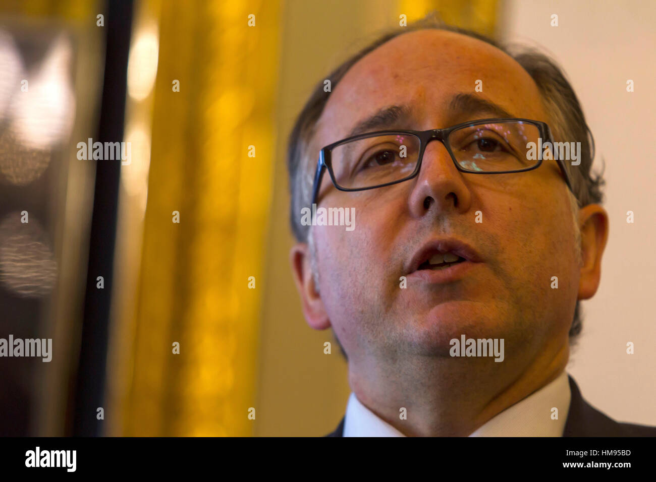 Iberia Chef Luis Gallego durant la présentation d'un prix pour le 70e anniversaire des vols vers l'Amérique latine et sa rapidité en Amérique du Nord, Madrid. 02/29/2016 Banque D'Images