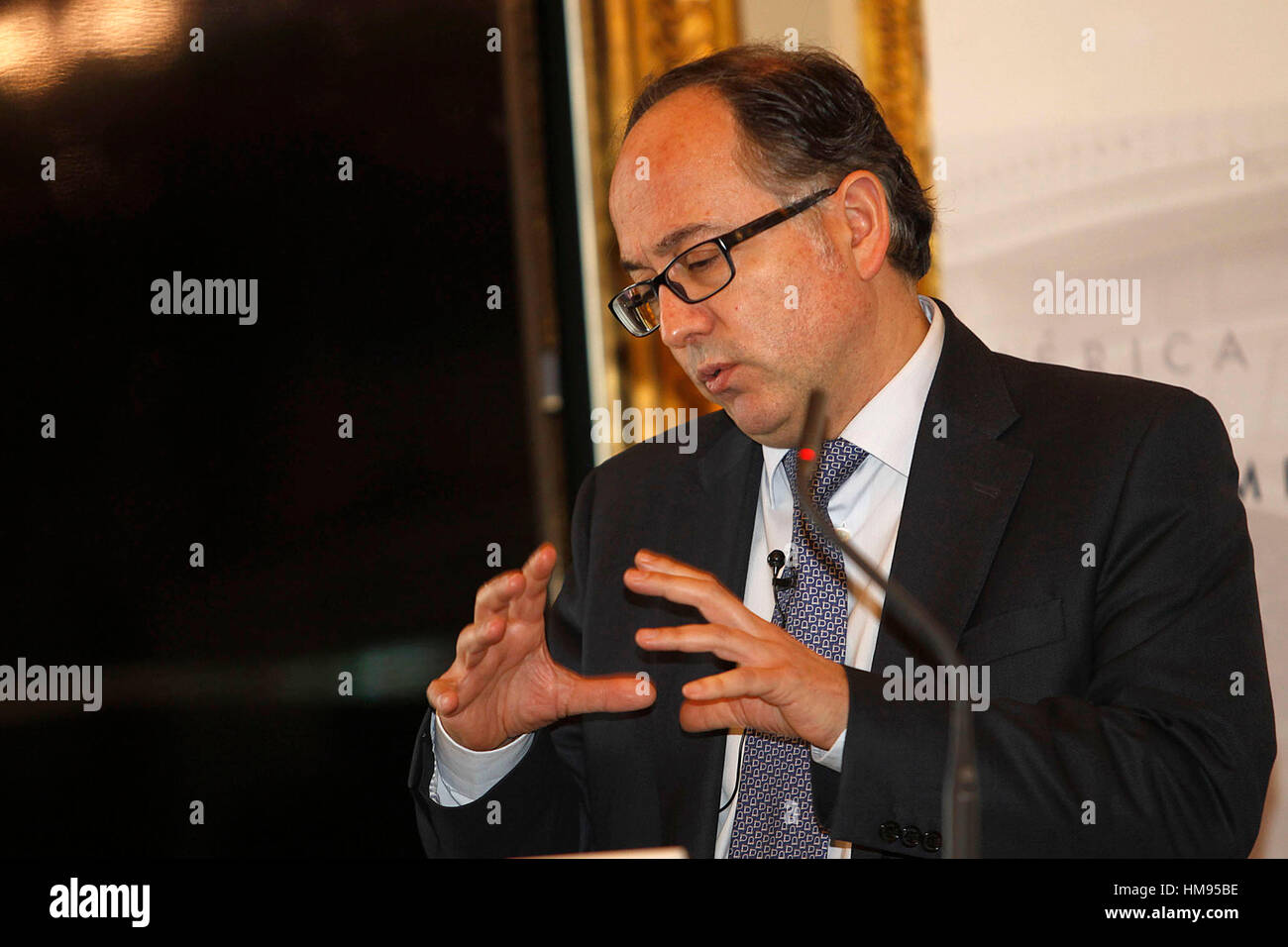 Iberia Chef Luis Gallego durant la présentation d'un prix pour le 70e anniversaire des vols vers l'Amérique latine et sa rapidité en Amérique du Nord, Madrid. 02/29/2016 Banque D'Images