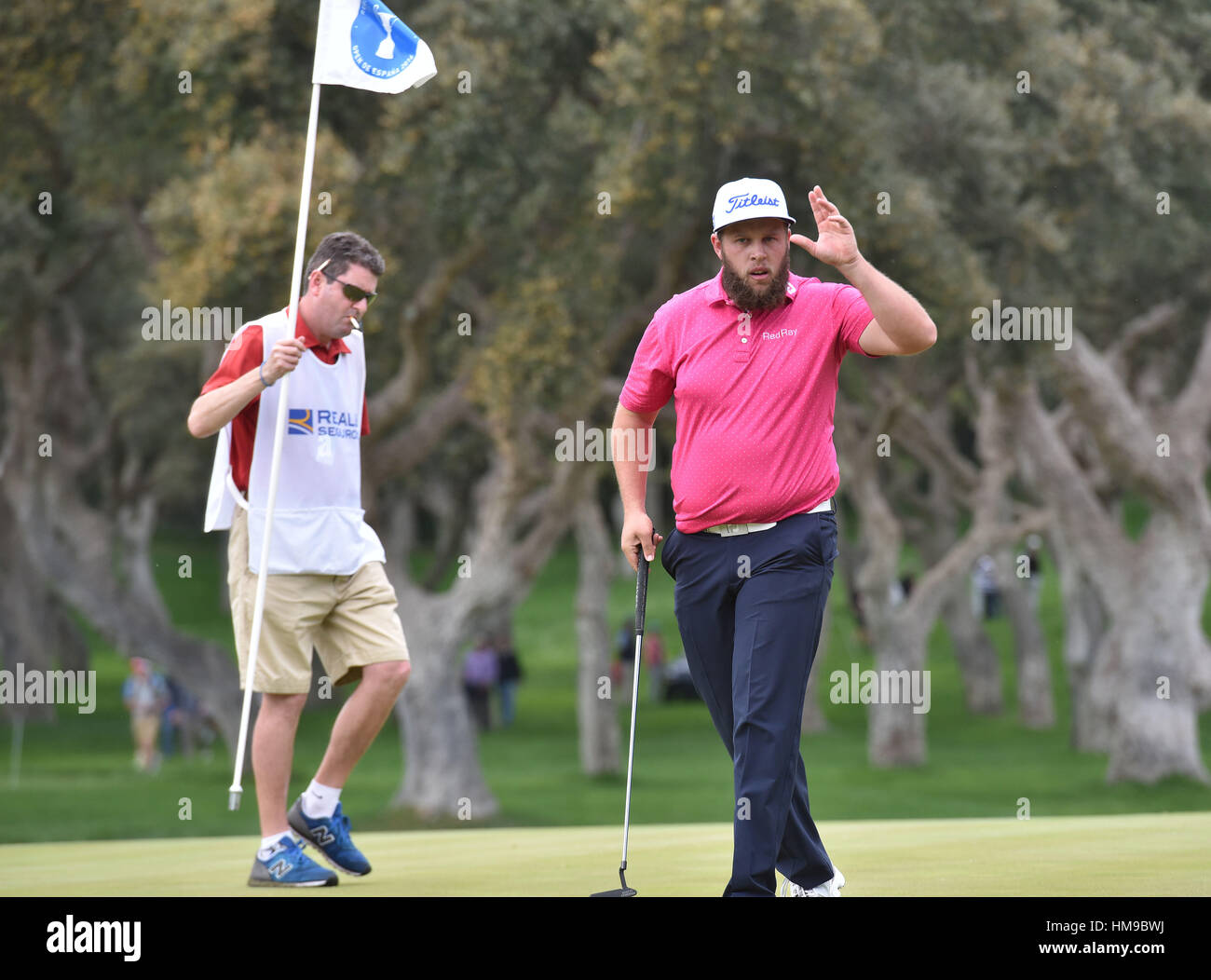 Golfeur Andrew Johnston lors de la finale de l'Open de Golf de Sotogrande Espagne le mercredi 16 avril 2016. Banque D'Images