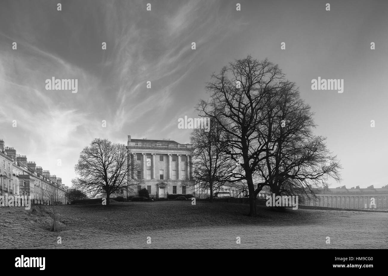 Le Royal Crescent, Bath sur un matin d'hiver glacial Banque D'Images