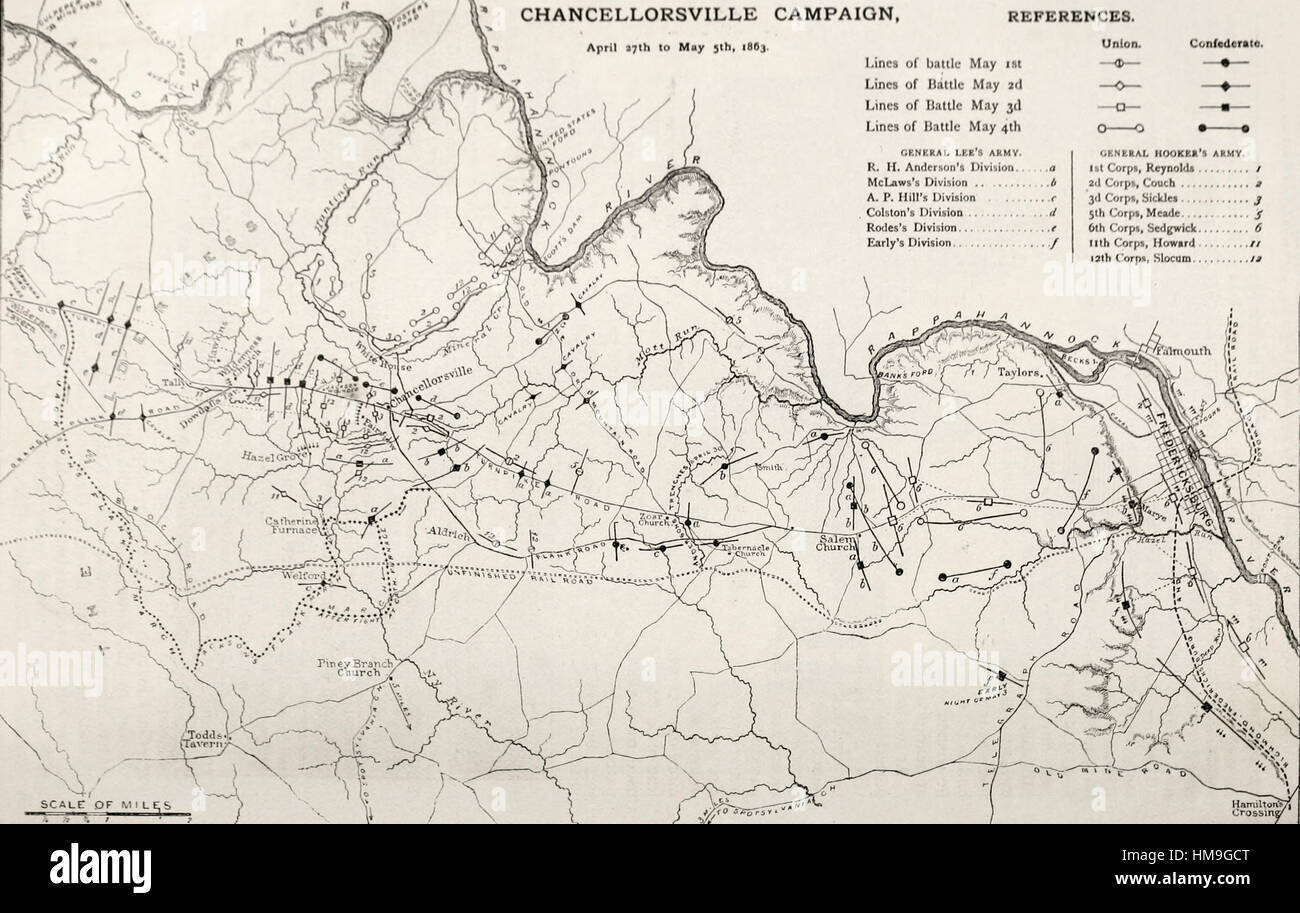 Plan de campagne de Chancellorsville, du 27 avril au 5 mai 1863, la guerre civile USA Banque D'Images