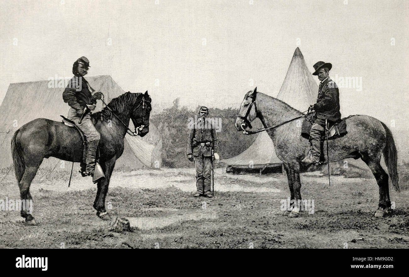 Le général George Custer et un général Alfred Pleasonton. Guerre civile USA  Photo Stock - Alamy