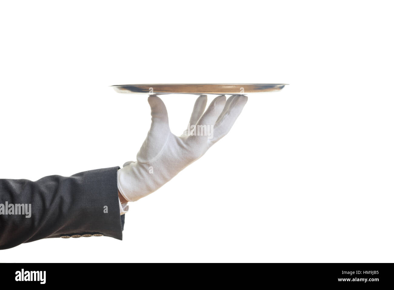 Waiter holding un bac vide Banque D'Images