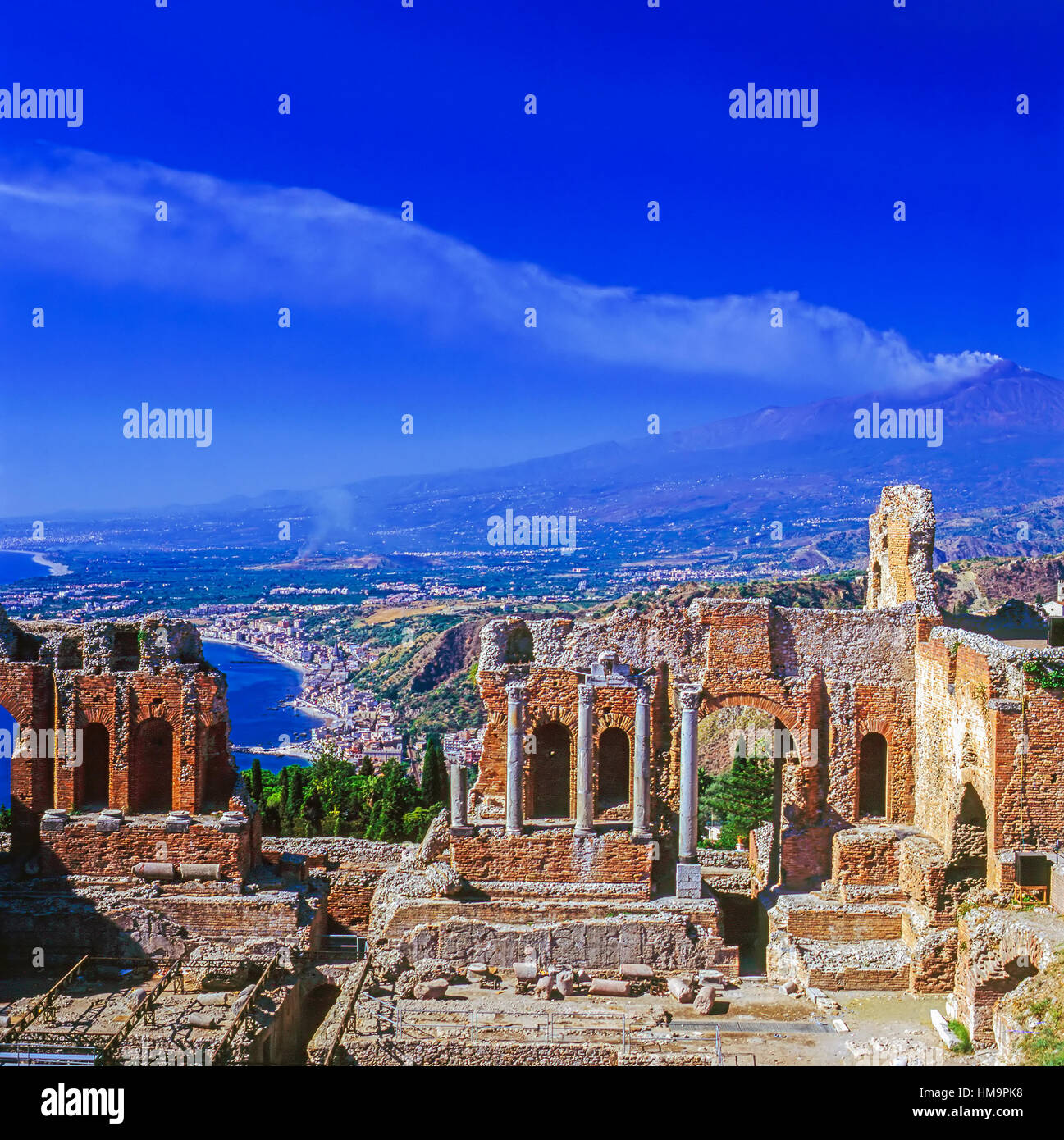 Théâtre grec de Taormina, Sicile Banque D'Images