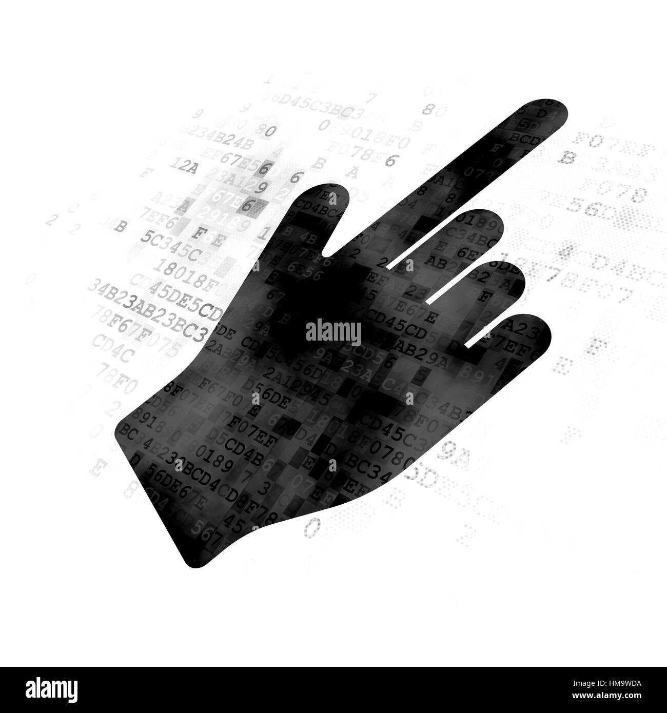 Concept Marketing : l'icône du curseur de la souris noire pixélisé sur fond numérique Banque D'Images