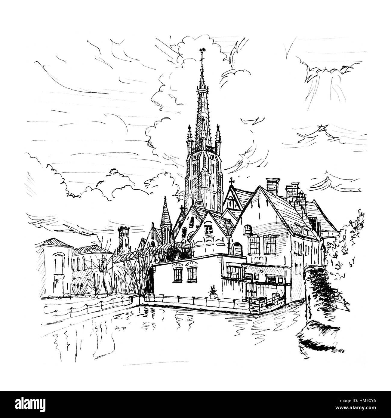 Vue pittoresque sur la ville de Bruges avec de belles maisons du canal Banque D'Images