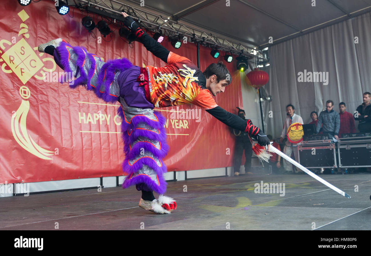 ROTTERDAM - Hollande,28 JANVIER 2016 : démonstration de kung fu au cours de l'ouverture du nouvel an chinois à Rotterdam le 28 janvier 2017, cet événement Banque D'Images