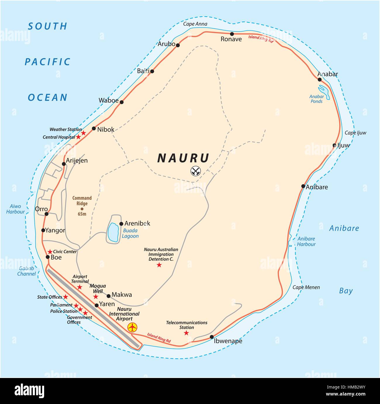 Carte routière vecteur de la République de Nauru Illustration de Vecteur