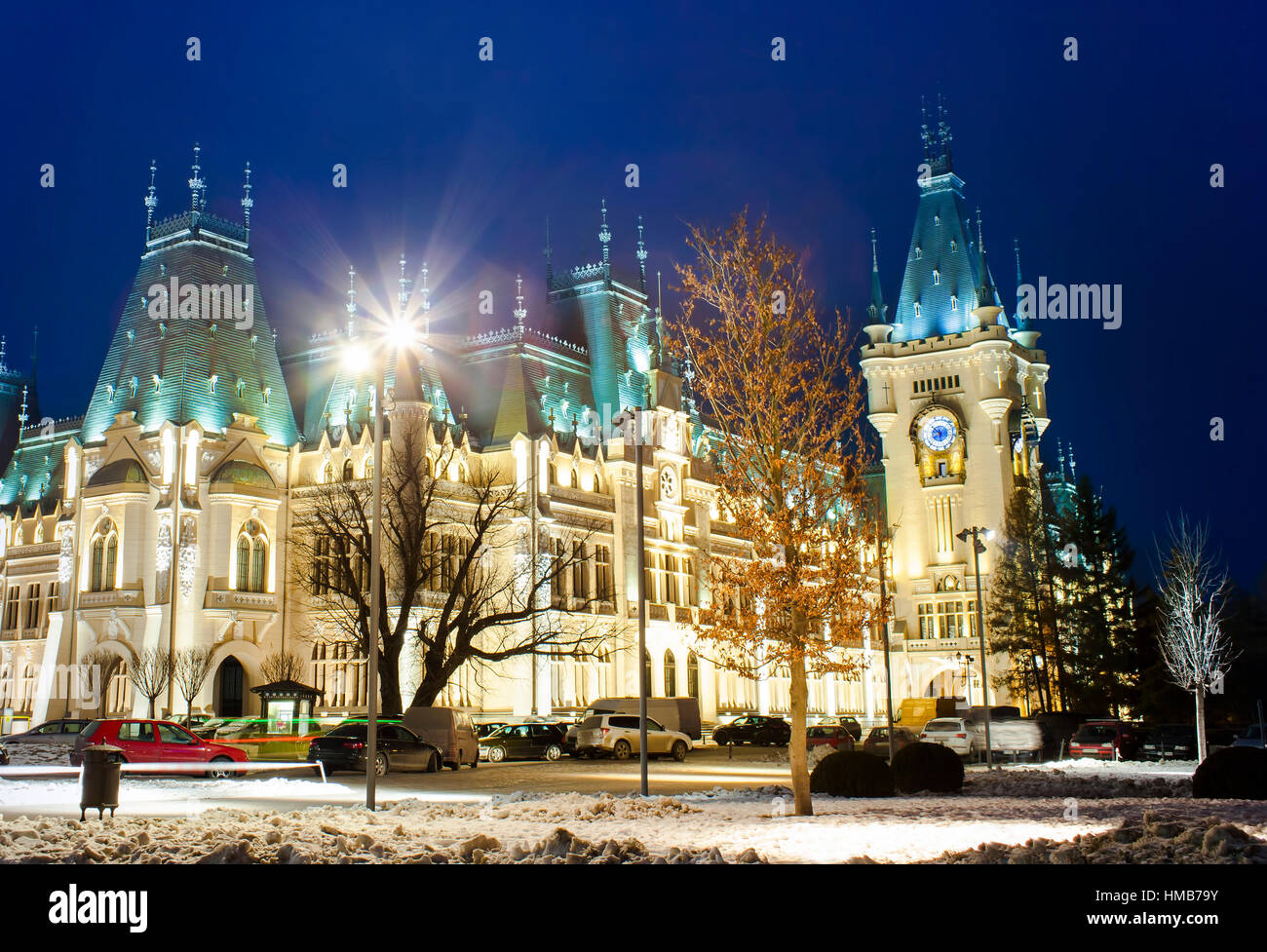 Le Palais de la Culture de nuit à Iasi, Roumanie Banque D'Images