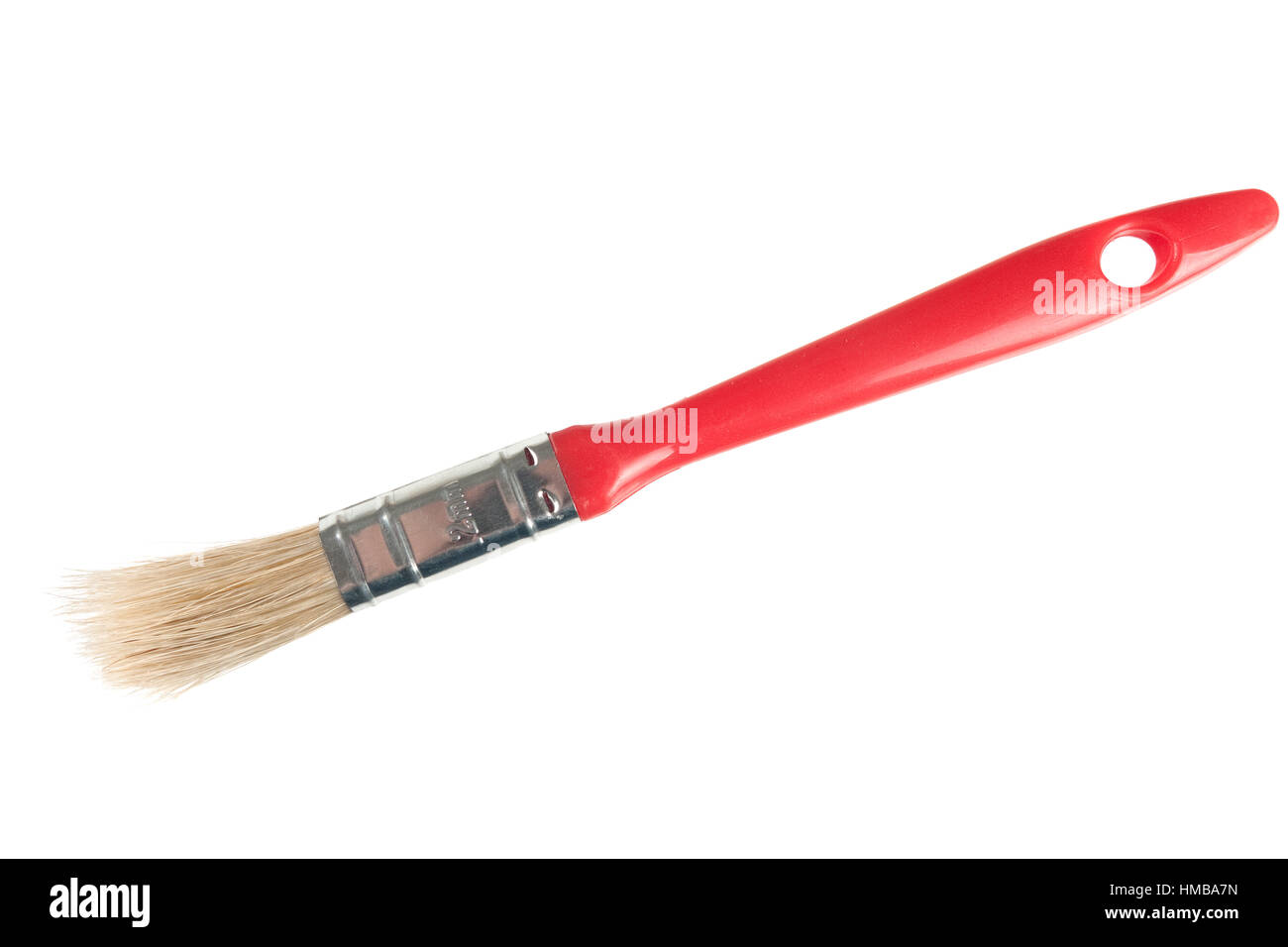 Pinceau peinture intérieure. Poignée en plastique rouge. Banque D'Images