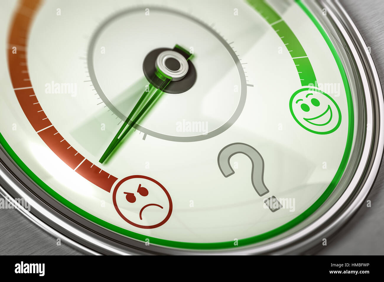 Illustration 3D Système de commentaires de satisfaction, l'aiguille dirigée vers le bas. Concept d'affaires de l'insatisfaction des clients. Imag horizontale Banque D'Images