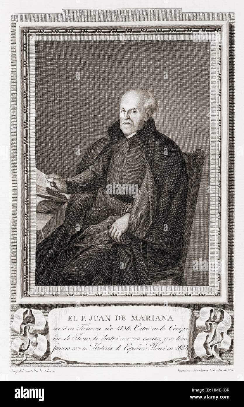 Juan de Mariana, alias Père Mariana, 1536 - 1624. Prêtre jésuite espagnol, Scholastic, historien et membre de l'Monarchomachs. Après une gravure dans Retratos de Los Españoles Ilustres, publié à Madrid, 1791 Banque D'Images