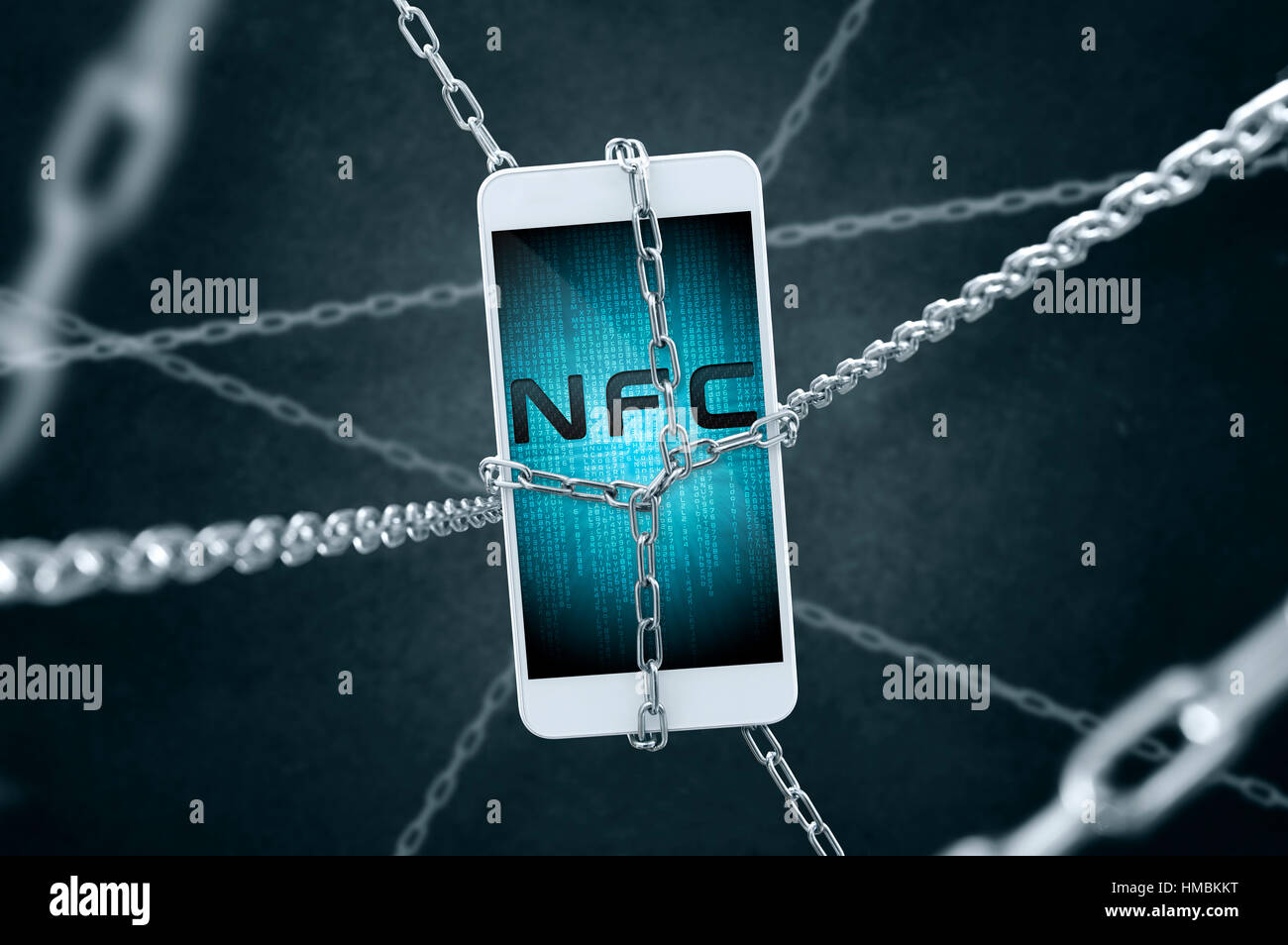 Smartphone NFC enchaînés avec symbole. Conception de la connexion sécurisée Banque D'Images