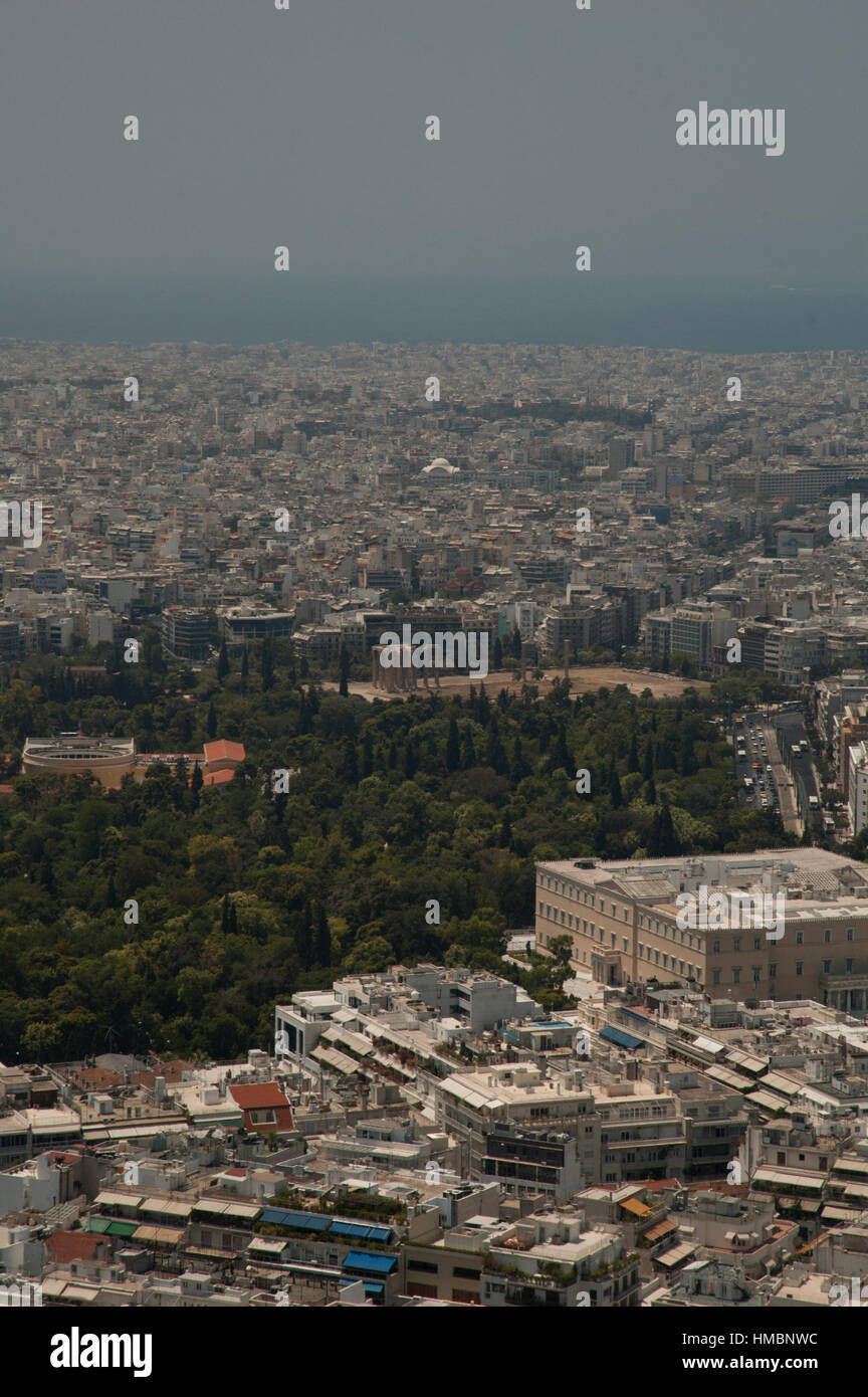 Vue d'Athènes comme vu du Mont Lycabette, Grèce, Europe Banque D'Images