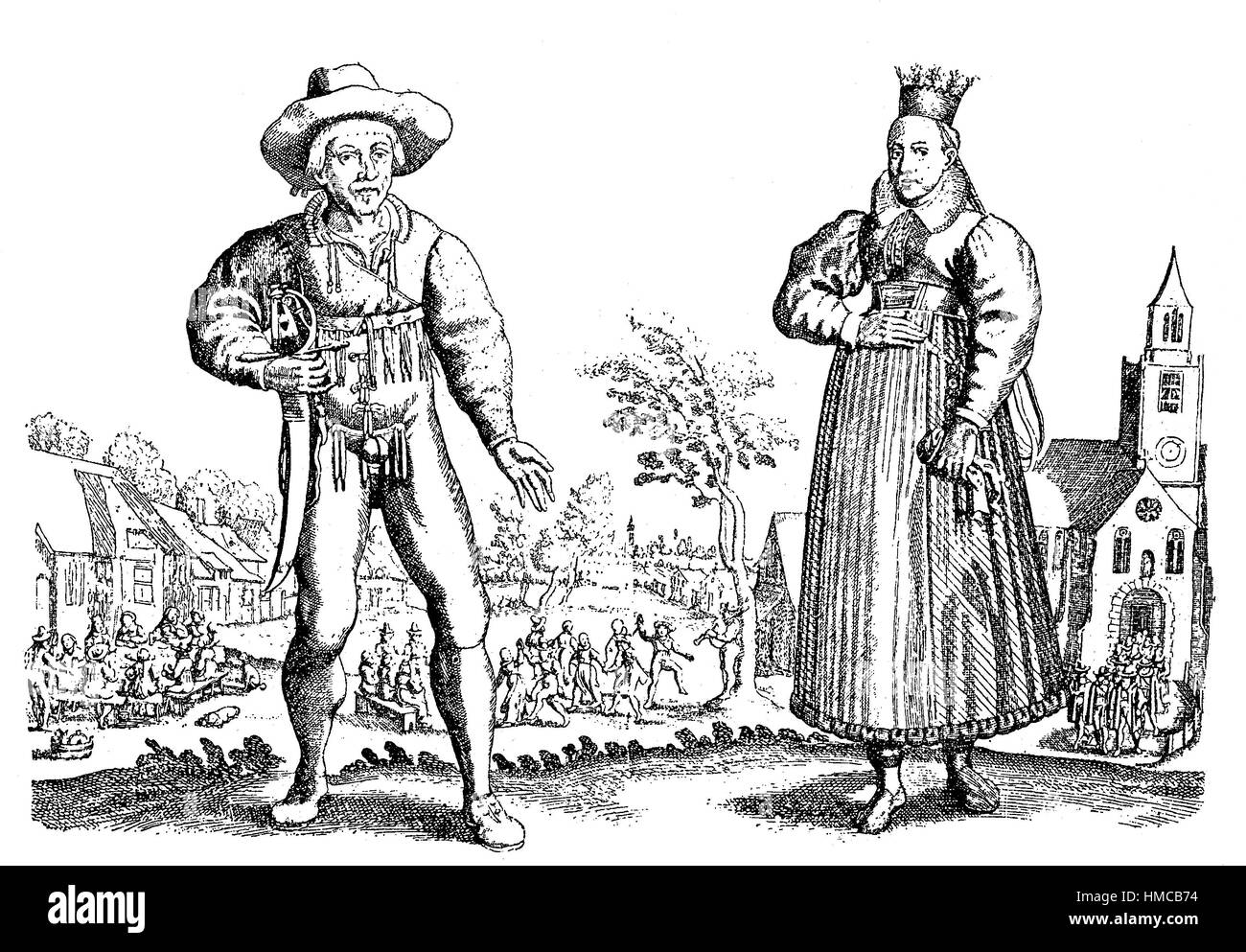 Mariage paysan, mariés, de la région de Francfort, Allemagne, fin du 17e siècle, photo ou illustration, publié en 1892, l'amélioration numérique Banque D'Images