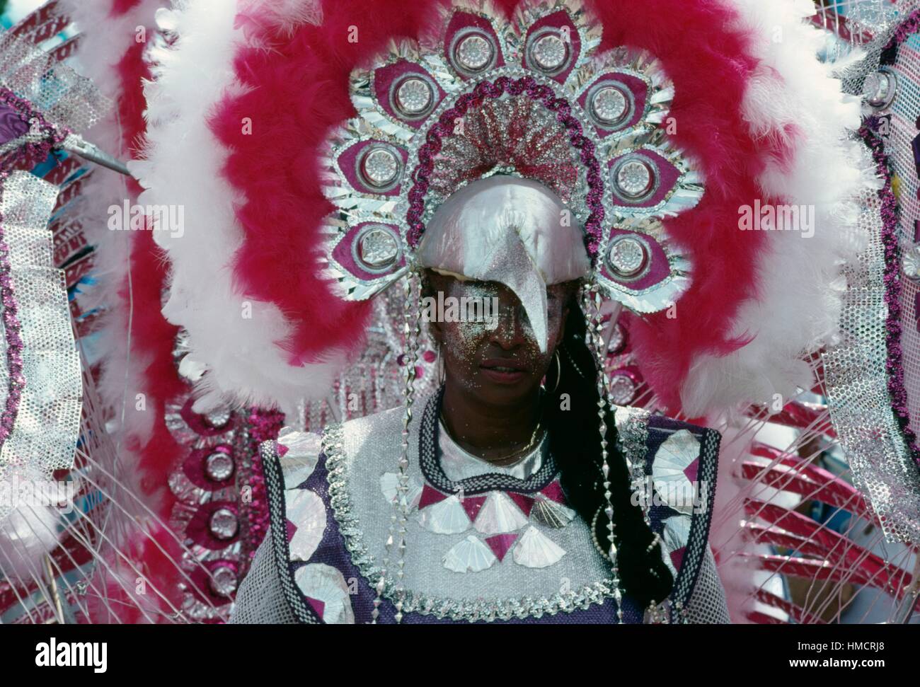 Masque de carnaval avec un bec, Port-of-Spain, Trinité-et-Tobago. Banque D'Images