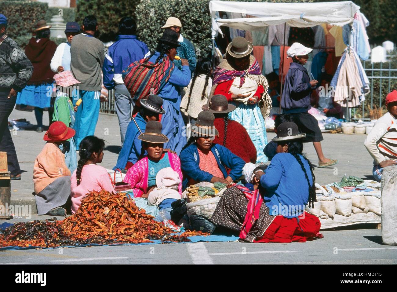 Dimanche, marché de Pisac, Pérou. Banque D'Images