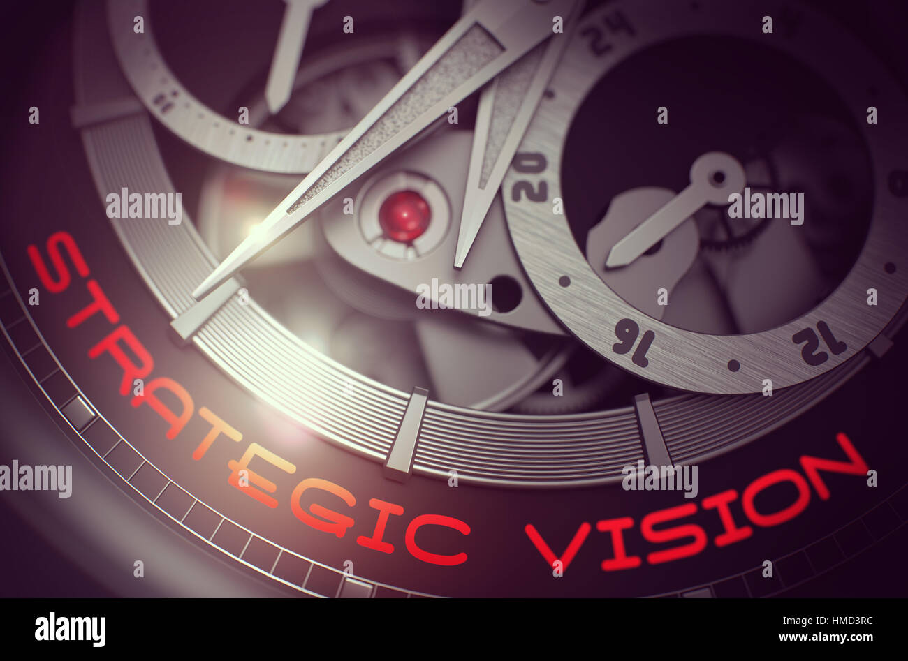 Vision stratégique - l'inscription sur la montre-bracelet de luxe hommes avec mécanisme à manivelle, visible de près. Luxe, Hommes vintage accessoire. Et d'affaires Banque D'Images