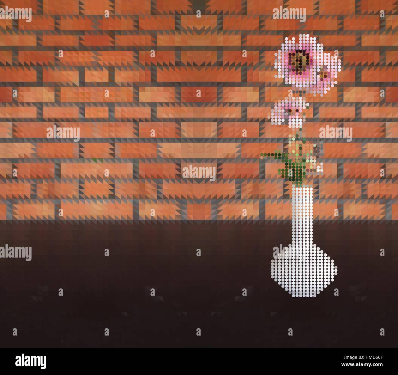 Vector illustration de fleurs roses dans un vase dot style sur table et mur de fond triangle Illustration de Vecteur