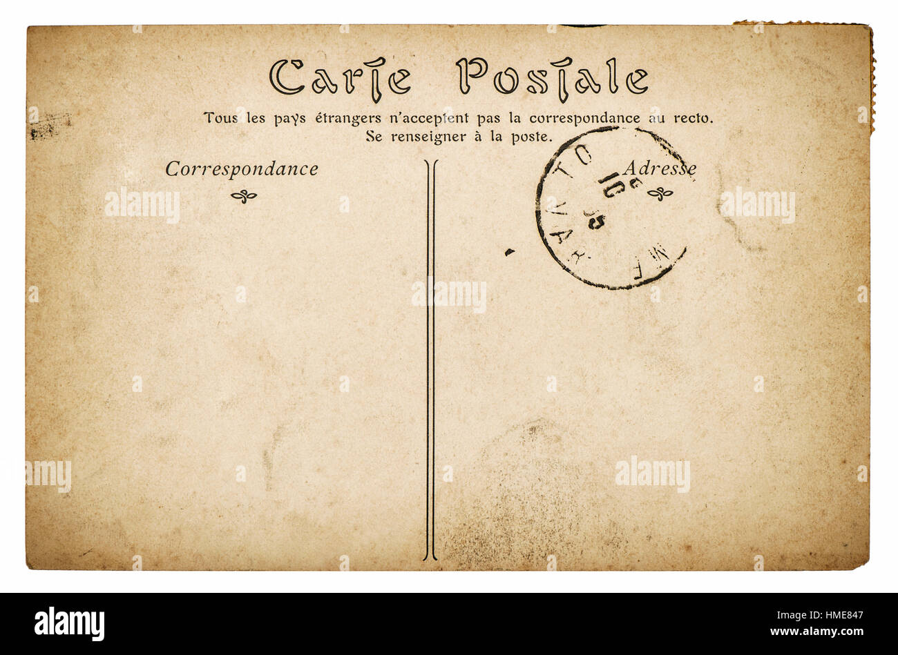 Vintage postcard mail vide. La texture du papier utilisé Banque D'Images