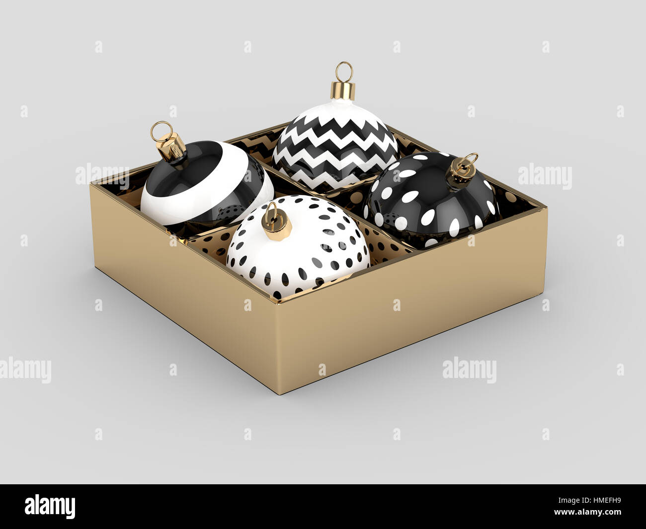 Le rendu 3D de Noël, Noël noir et blanc sur fond gris Banque D'Images