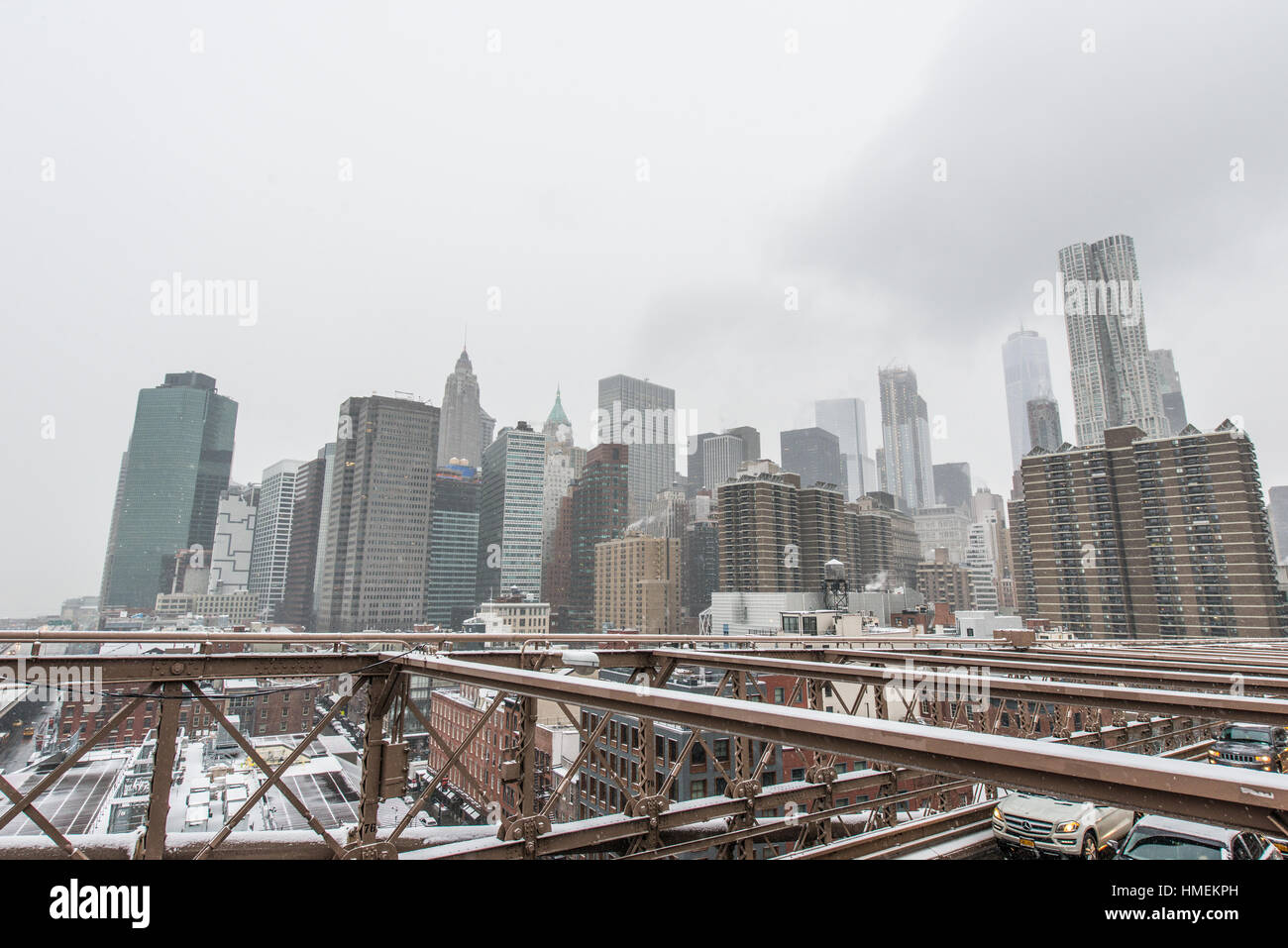 Pont de Brooklyn pathway en hiver Banque D'Images