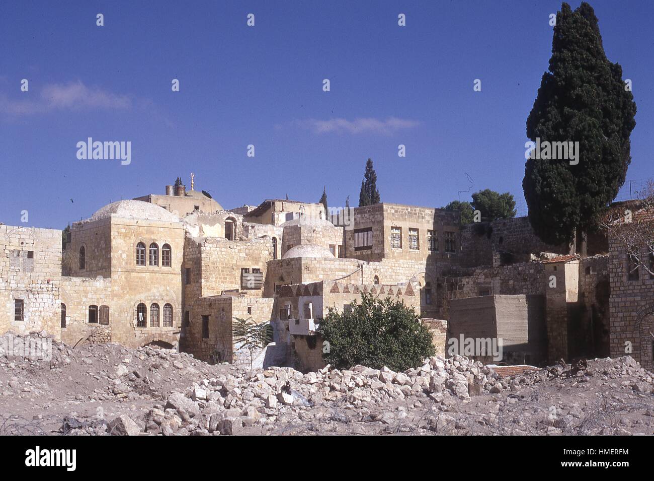 Les débris de construction et d'excavation près du Mur occidental, dans la vieille ville de Jérusalem, Israël, Novembre, 1967. Banque D'Images