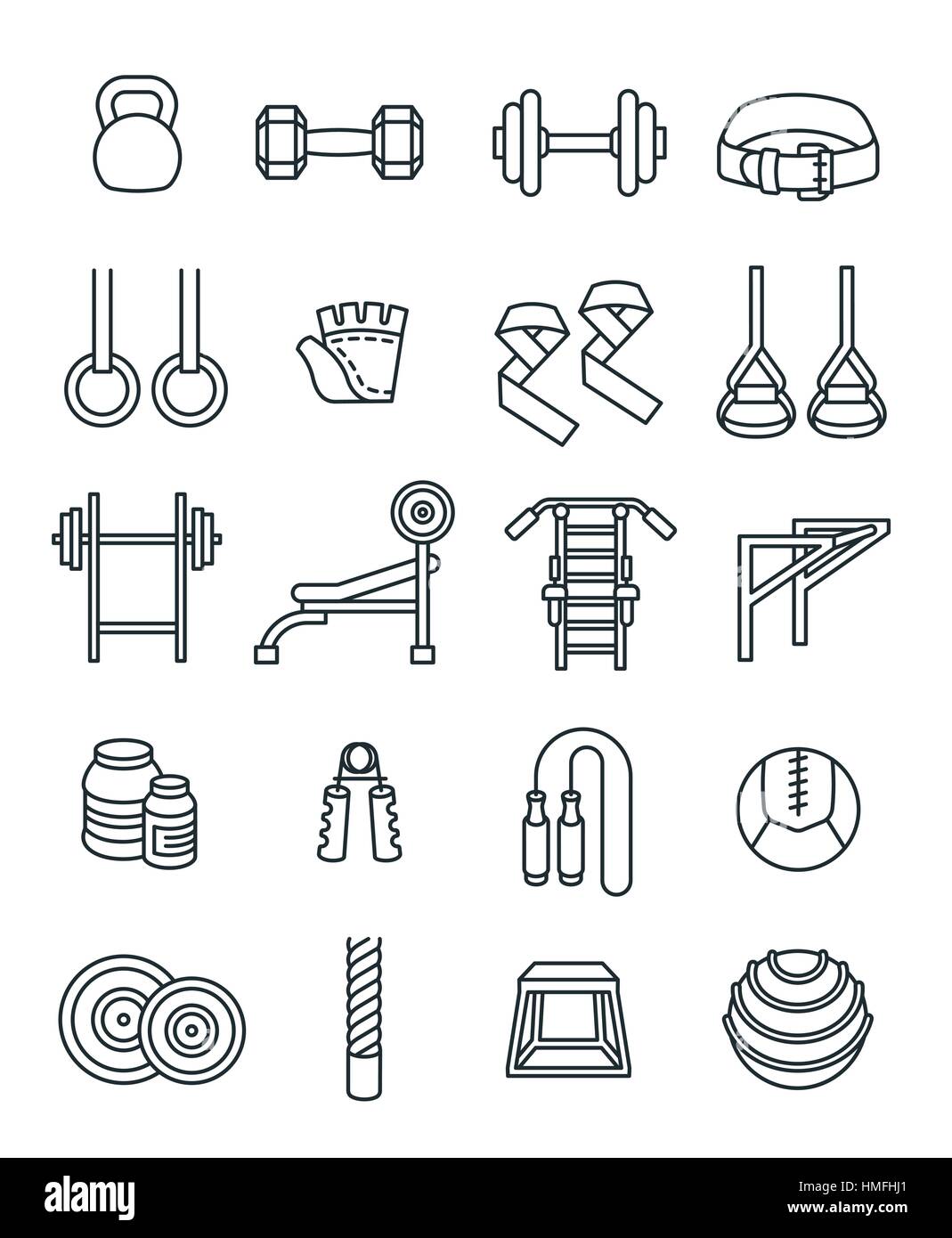 L'haltérophilie télévision fine ligne vector icons set. Exercices de ...