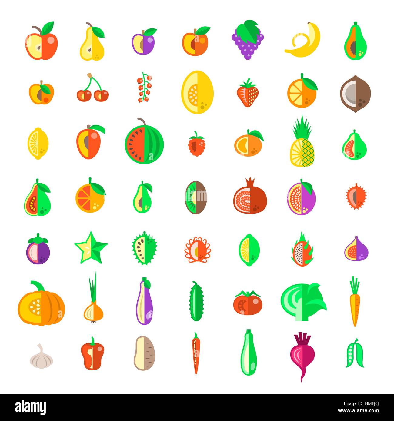 Les fruits et légumes frais télévision vector icons set. La récolte de la ferme des éléments graphiques. Les agrumes tropicaux exotiques symboles simples. Pictogrammes d'aliments biologiques. Guérir Illustration de Vecteur