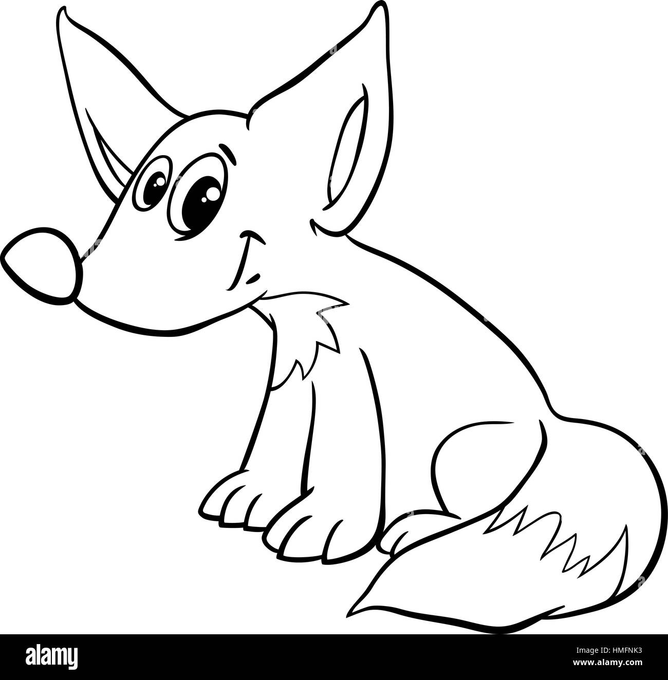 Illustration Cartoon noir et blanc d'adorables petits Fox Personnage Animal Coloriage Illustration de Vecteur
