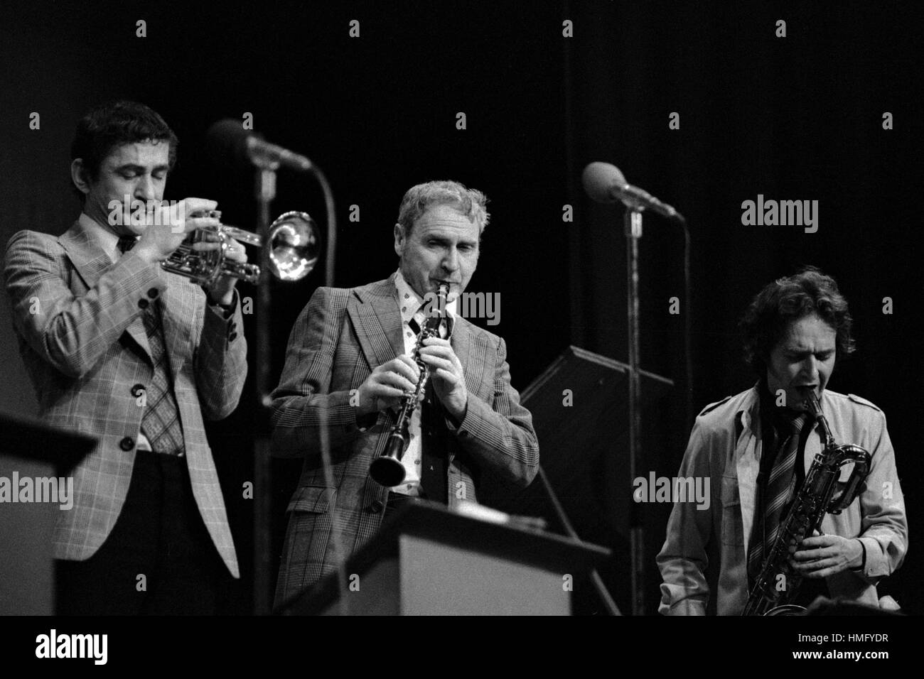 Mick Pyne, cornet, Bruce Turner, clarinette, Malcolm Everson, baryton, Banque D'Images