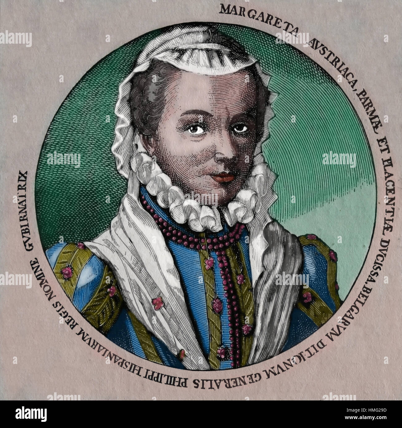 Marguerite de Parme (1522-1586). Gouverneur des Pays-Bas. Fille illégitime de Charles V et de Johanna Maria van der Gheynst. La gravure. Portrait. Banque D'Images