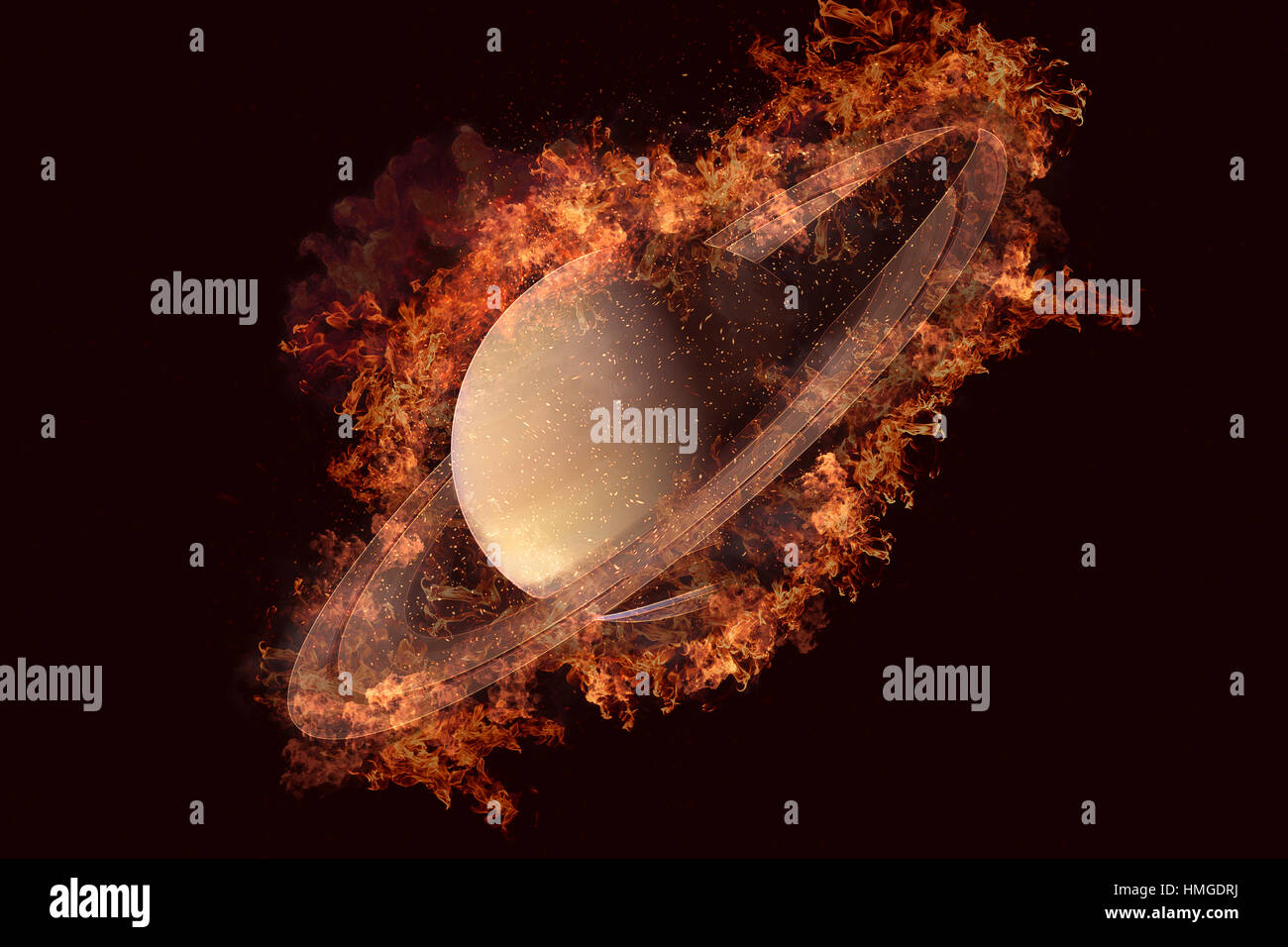 Planète en feu - Saturne. La science-fiction de l'art. Banque D'Images