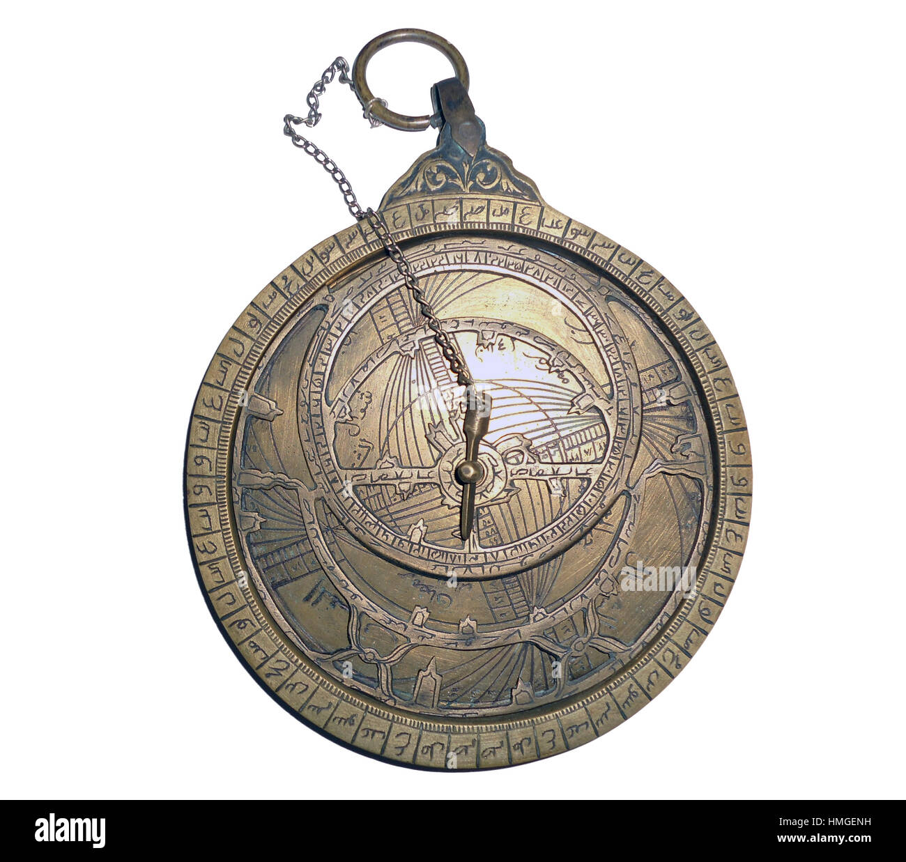 Astrolabe arabe sur fond blanc Banque D'Images