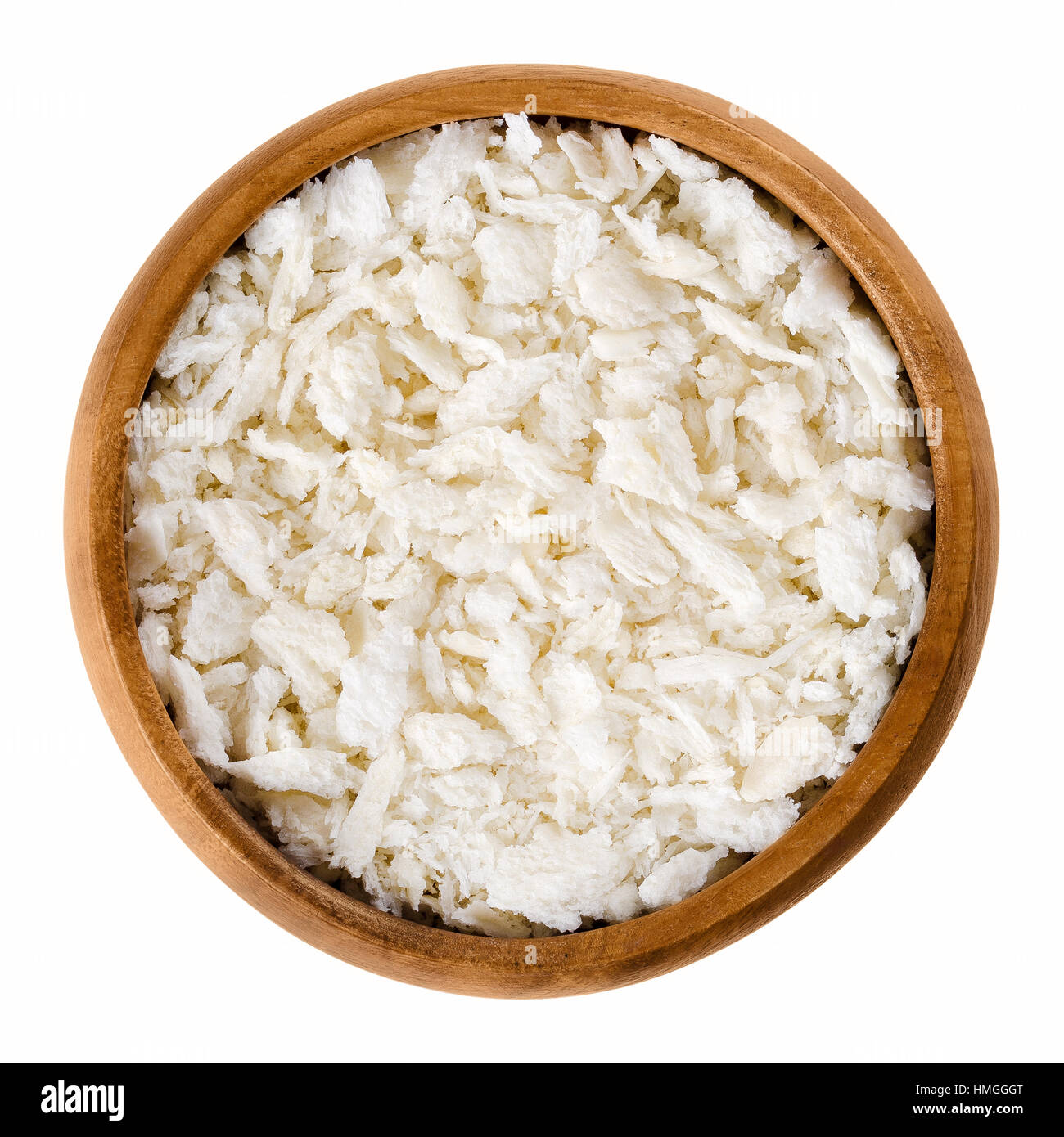 Flocons de chapelure Panko dans bol en bois. Variété de chapelure japonaise, panure ou crispies. Banque D'Images