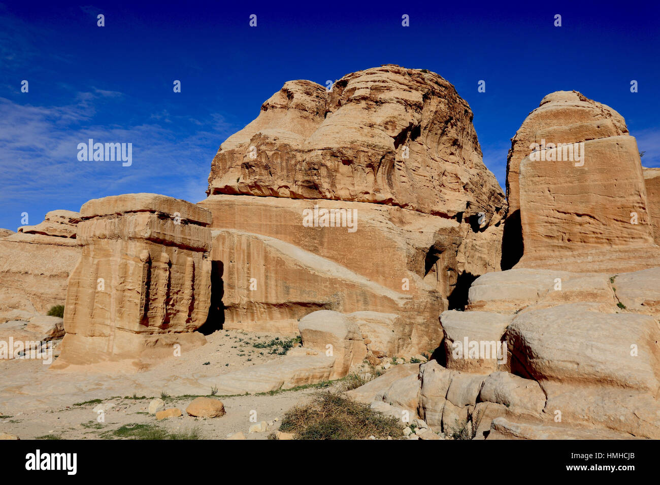 Tombe de bloc, abandonné cité de Pétra, al-Batra, capitale du royaume des Nabatéens, Jordanie, Site du patrimoine mondial de l'UNESCO Banque D'Images