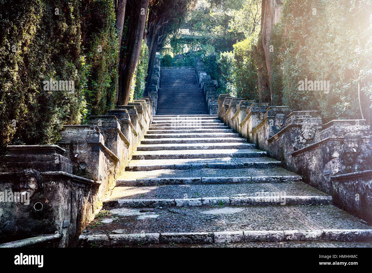 Escaliers dans un jardin, la Villa d'Este, Tivoli, lazio, Italie Banque D'Images