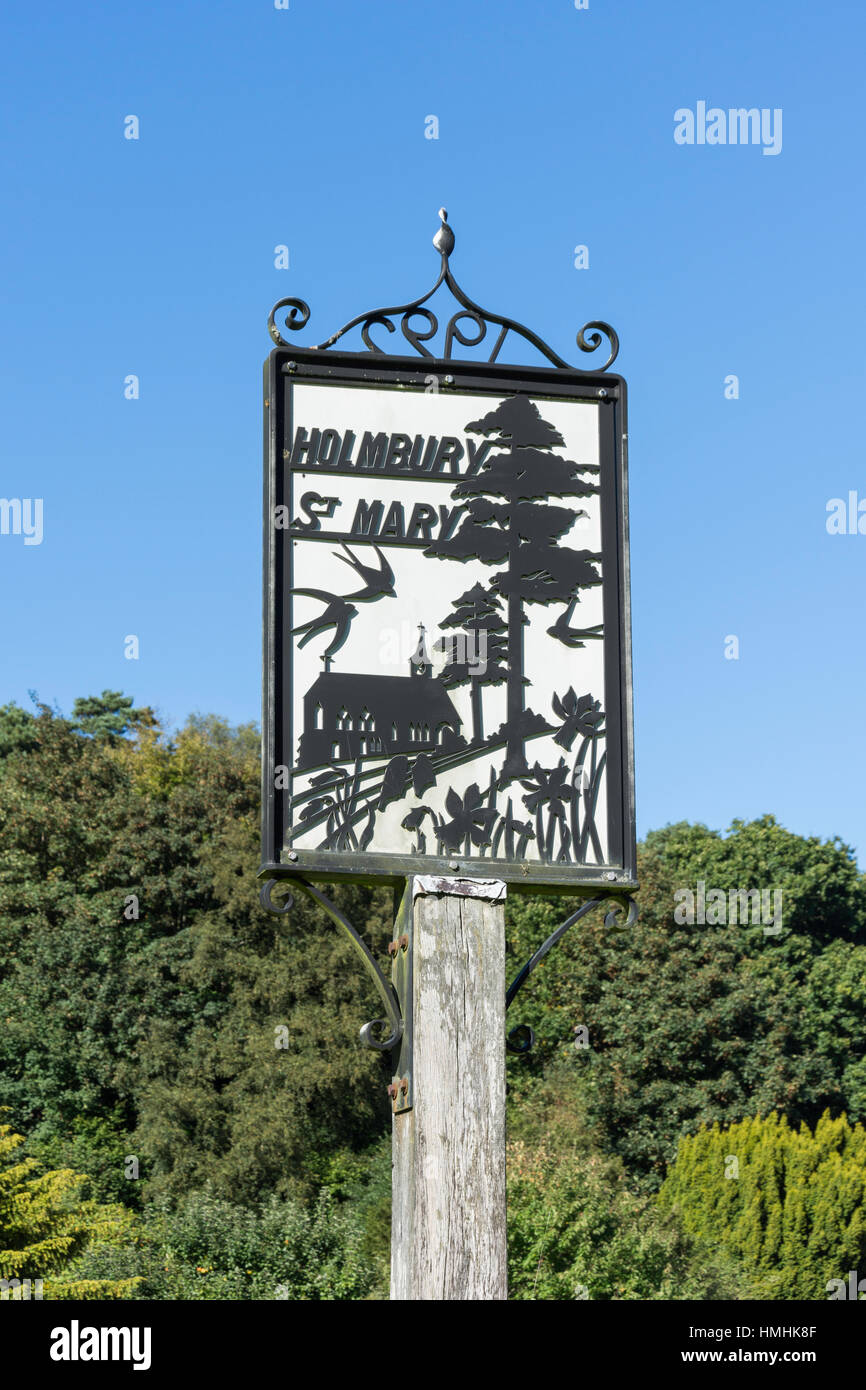 Le panneau du Village Green, Holmbury St Mary, Surrey, Angleterre, Royaume-Uni Banque D'Images