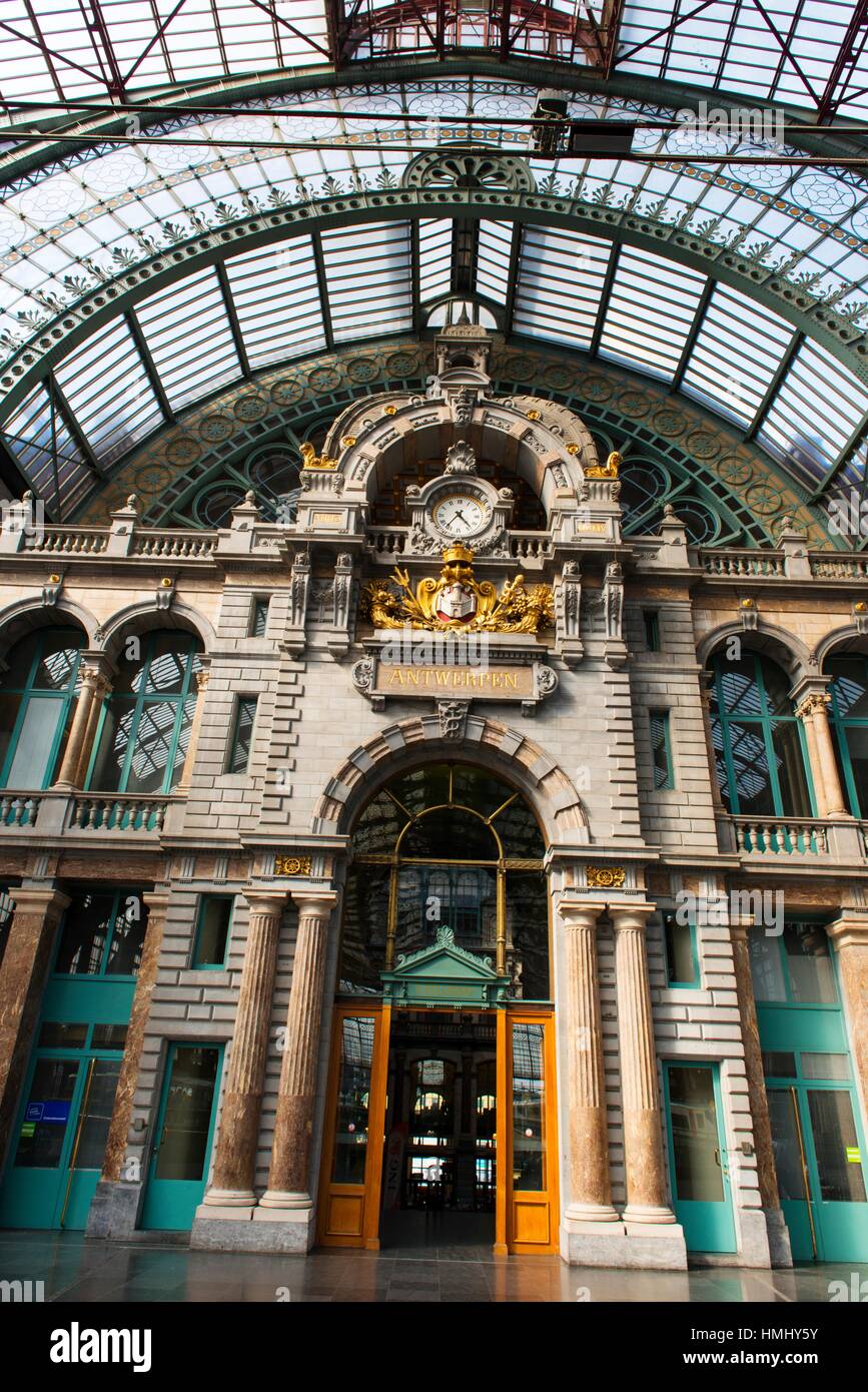 La gare d'Anvers-central, Anvers, Belgique, Europe Banque D'Images