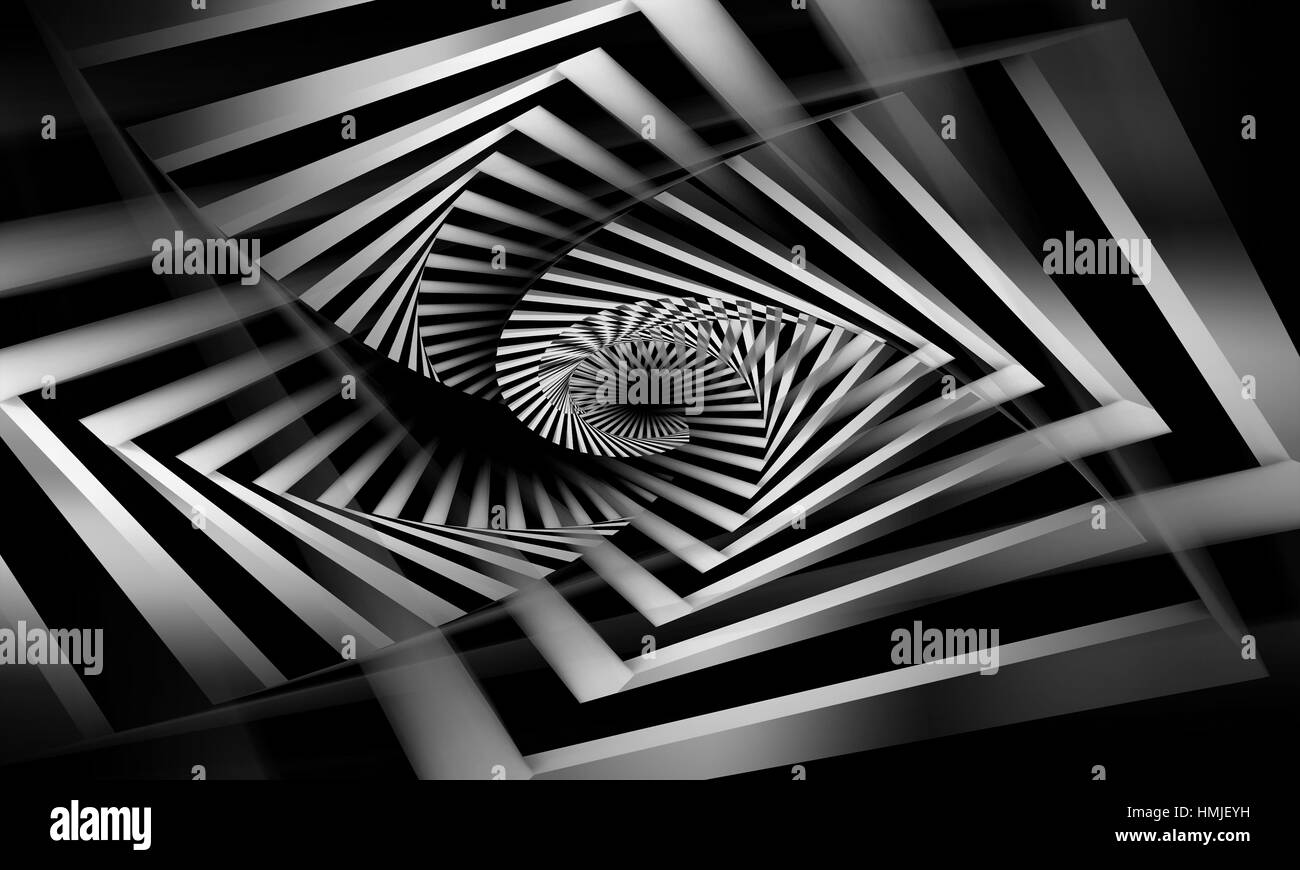 Résumé motif spirale noir et blanc, cg illusion optique, 3d illustration Banque D'Images