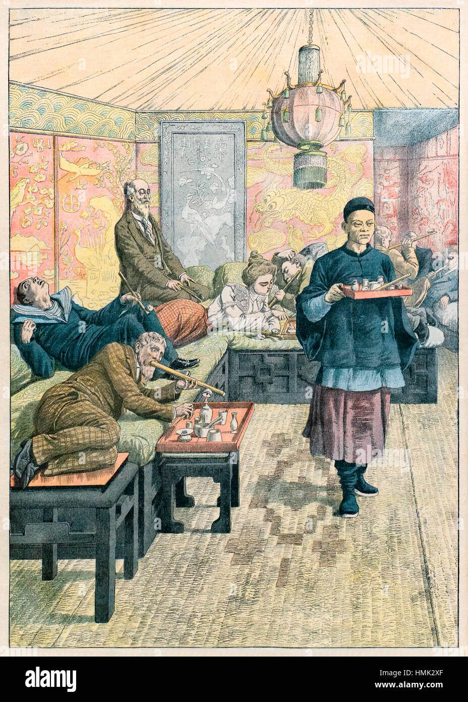 "Un nouveau vice - fumer l'opium en France' illustration d'un opium den en France pour accompagner un article de 1905 de 'Le Petit journal' discuter la montée de fumer l'opium en France et l'ouverture des tanières à Cherbourg, Marseille, Toulon et Paris. En octobre 1908 un strict contrôle sur la vente et l'utilisation d'opium ont été introduites. Voir la description pour plus d'informations. Banque D'Images