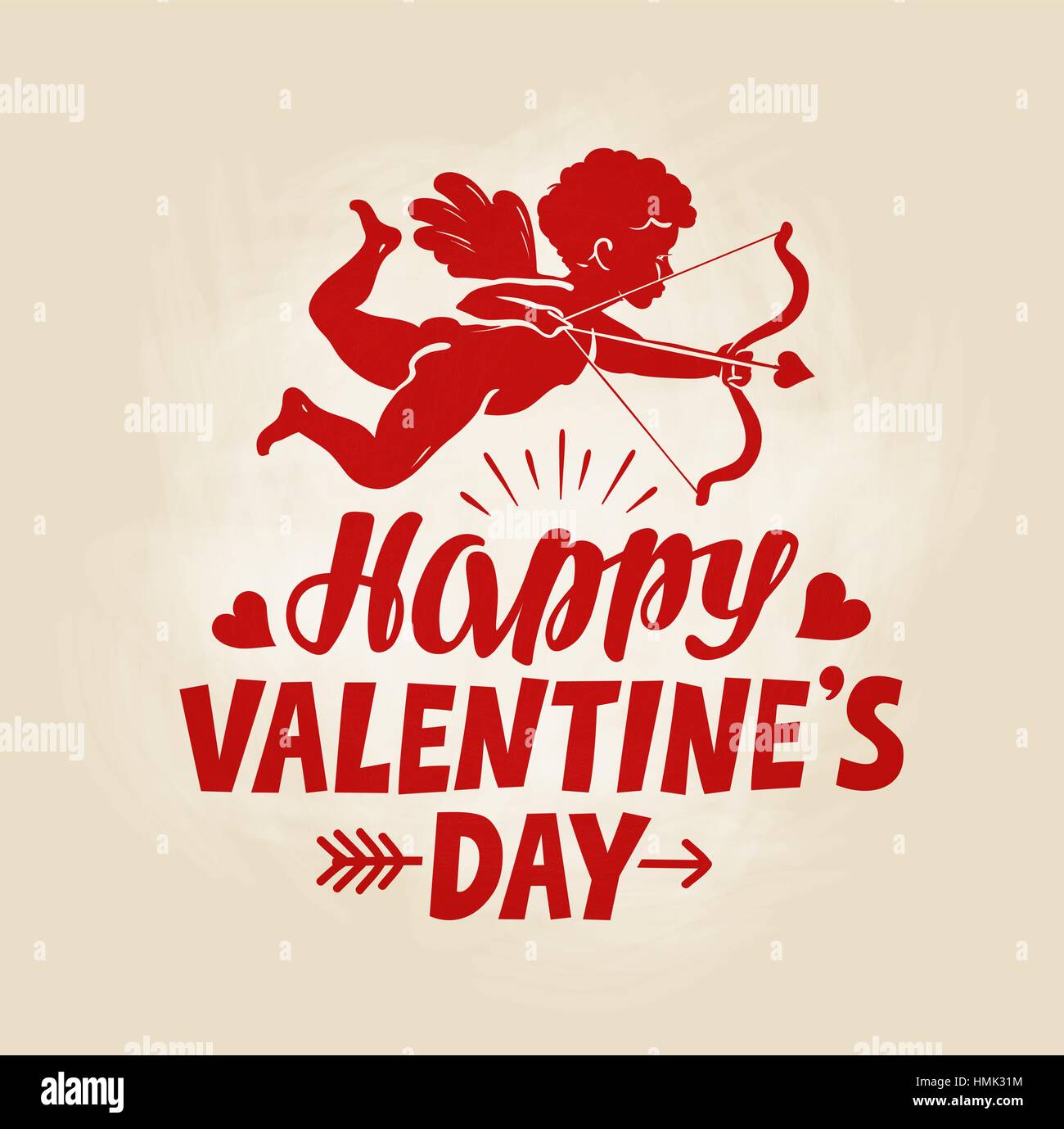 Bonne Saint Valentin, carte de voeux. Ange volant, chérubin ou cupidon avec arc et flèche. Vecteur vintage Illustration de Vecteur