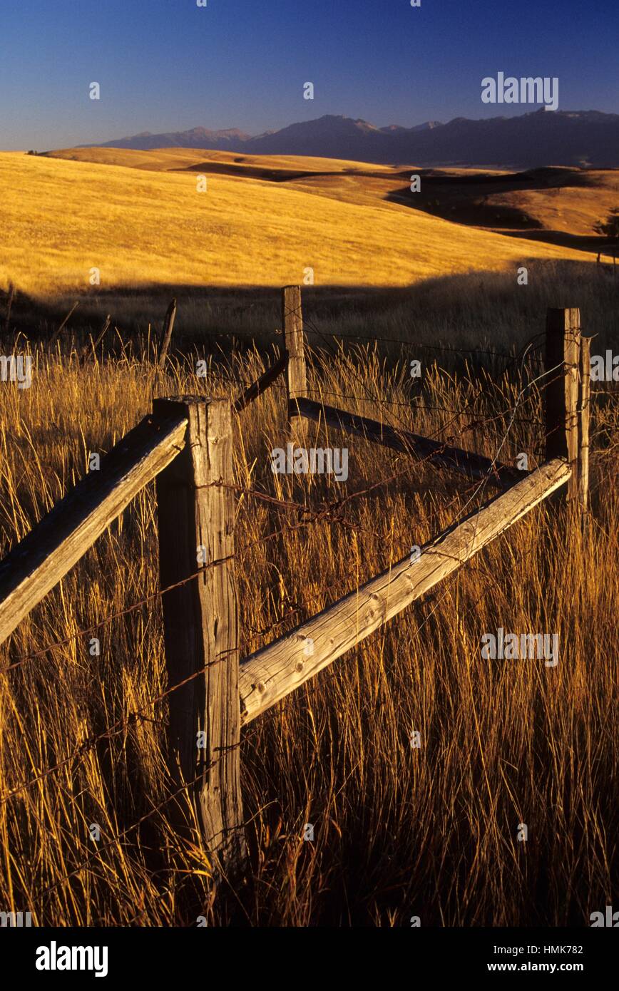 Ranch clôture, Wallowa County, Oregon. Banque D'Images