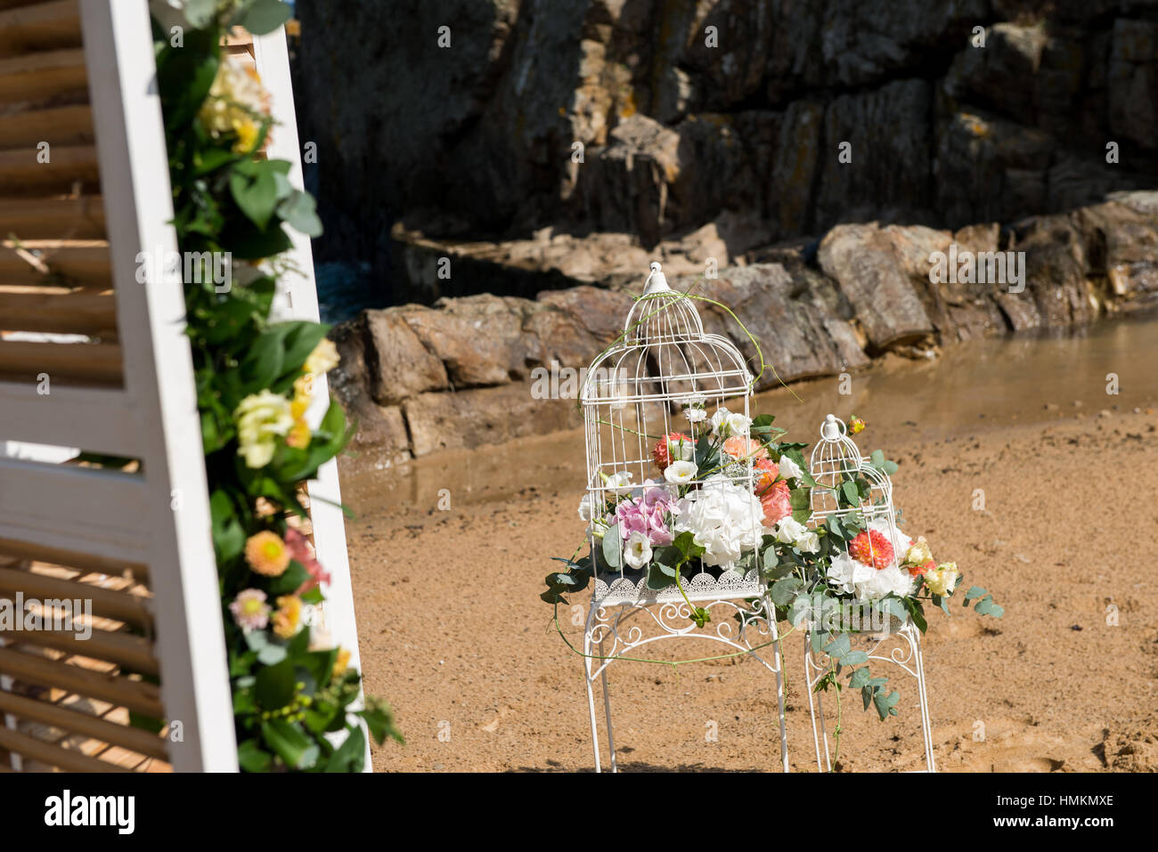 Détails de Mariage de plage en face de la mer Banque D'Images