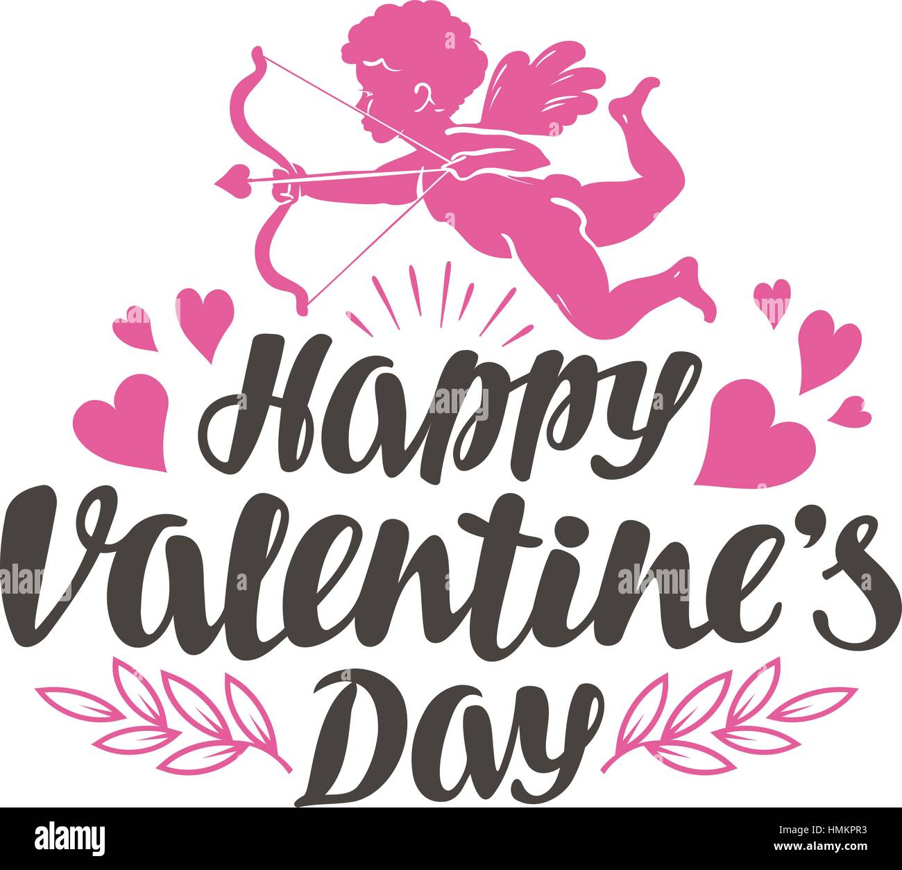 Happy Valentine's Day. L'étiquette avec de belles lettres, calligraphie. Vector illustration Illustration de Vecteur