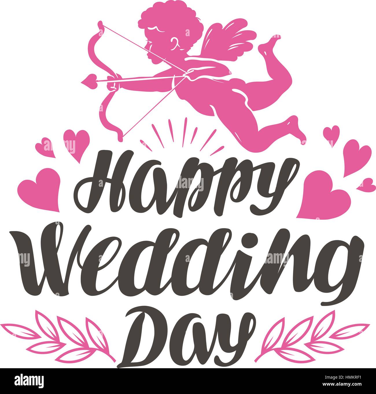 Joyeux jour de mariage. L'étiquette avec de belles lettres, calligraphie. Vector illustration Illustration de Vecteur