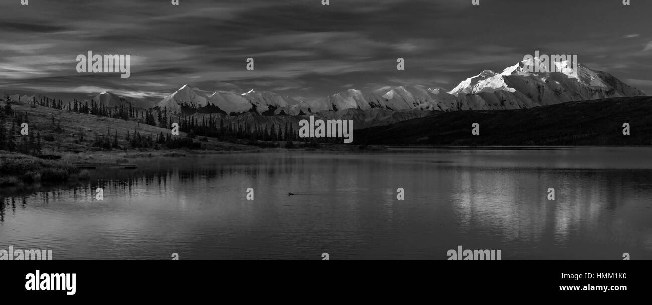 29 AOÛT 2016 - Le mont Denali à Wonder Lake, précédemment connu sous le mont McKinley, le plus haut sommet en Amérique du Nord, à 20 310 pieds au-dessus de s, Banque D'Images
