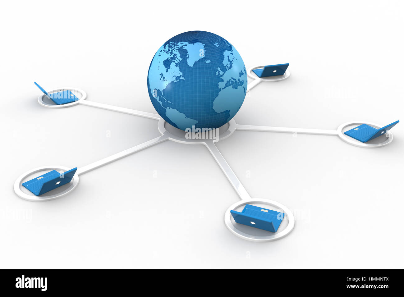 Image 3D du réseau pour ordinateur portable connecté à la terre Banque D'Images