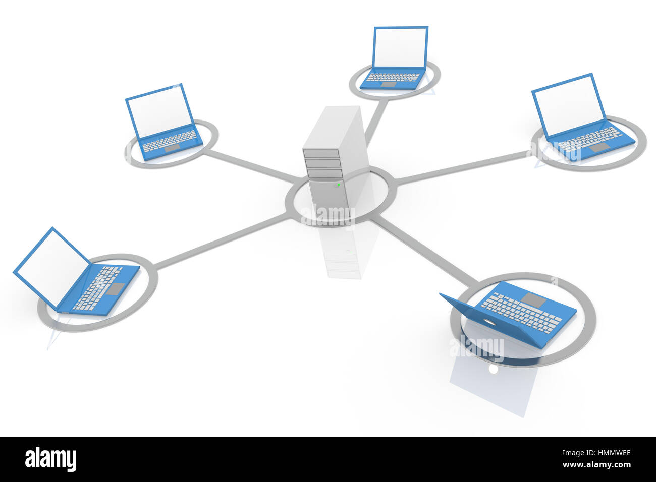 Image 3D de l'ordinateur portable connecté au serveur de réseau Banque D'Images